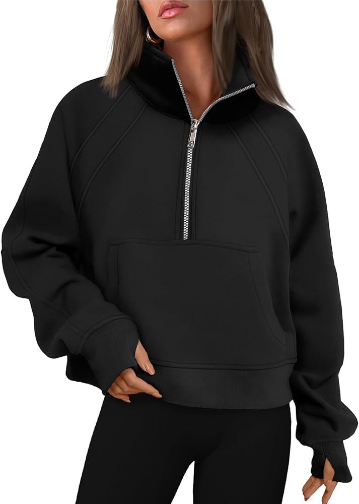 WYNNQUE Womens Half Zip Cropped Pullover Sweatshirts Fleece Quarter Zipper Hoodies Winter Clothes... | Amazon (US)