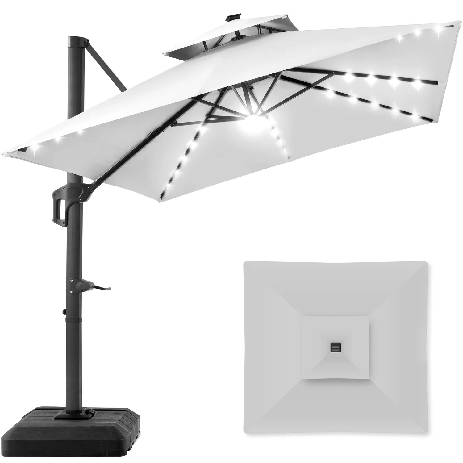 2-Tier Square LED Cantilever Offset Umbrella w/ 360 Rotation, Base - 1 | Best Choice Products 