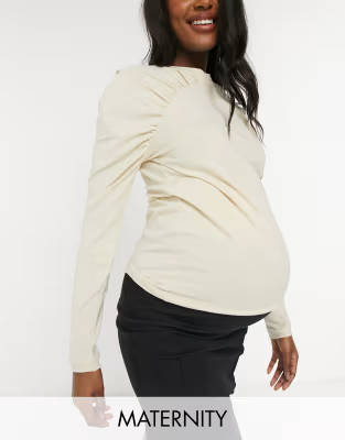 Pieces Maternity ruched front top in cream | ASOS (Global)