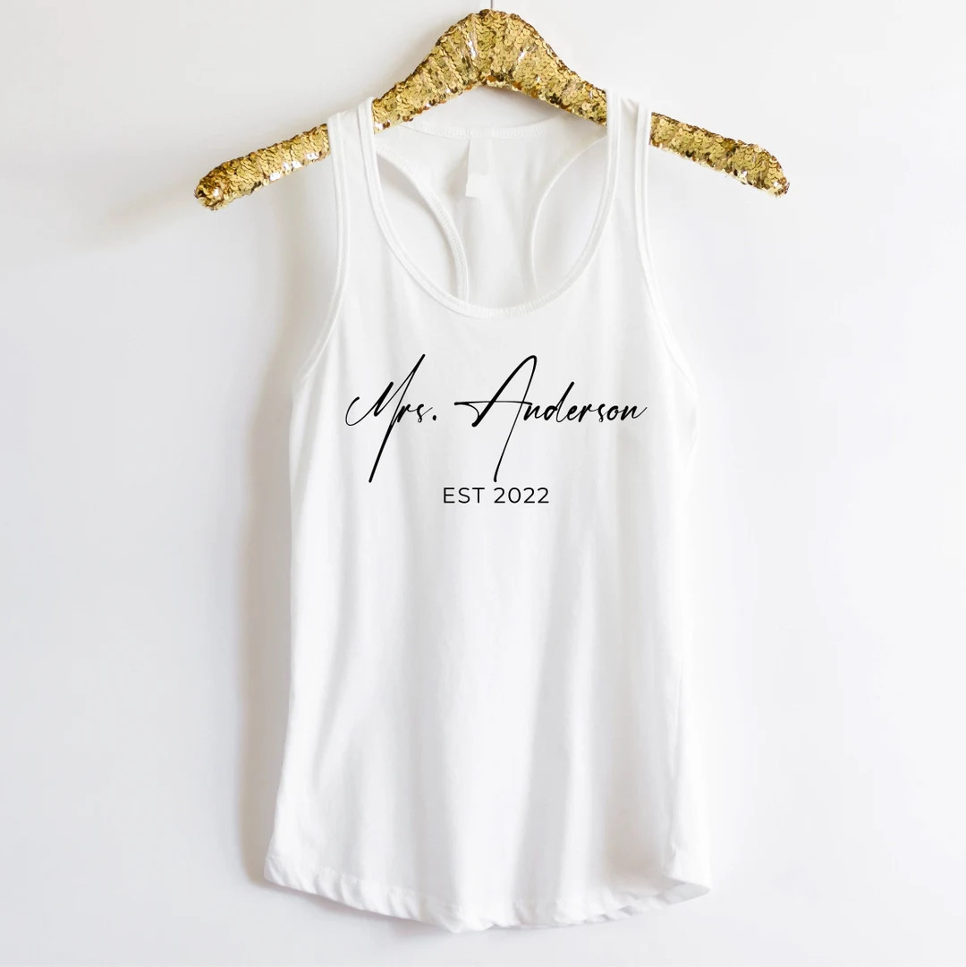 Mrs Custom Last Name Tank Top, Personalized Mrs Tank, Bride to be Gift, Custom Bridal Gift, Futur... | Etsy (US)