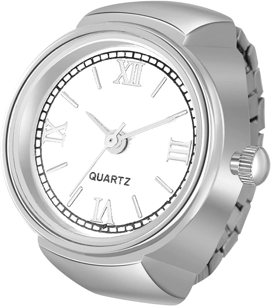 JewelryWe Men Women Finger Watch Stretchy Band Elastic Round Simple Dial Quartz Ring Watches for Halloween | Amazon (US)