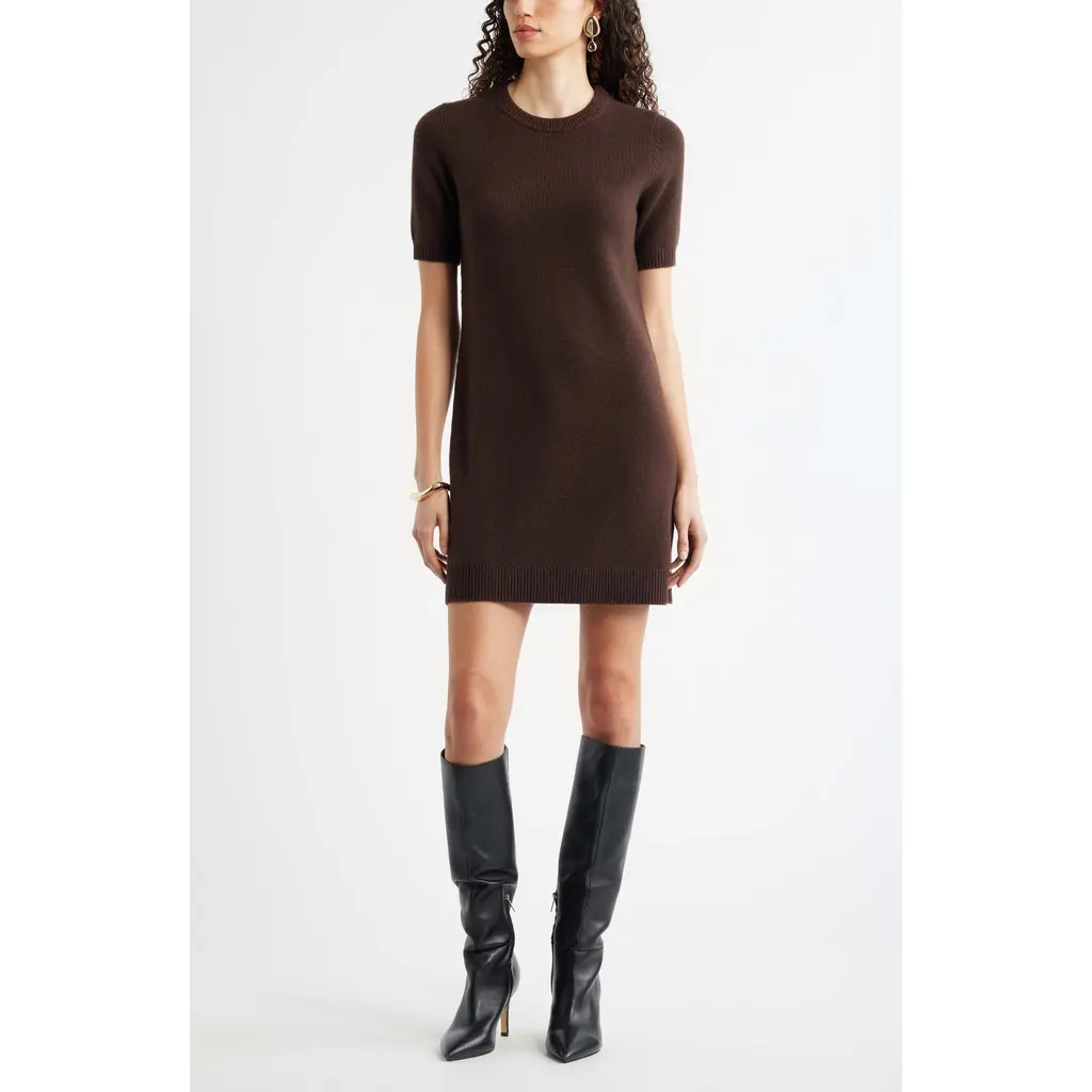 Nordstrom Short Sleeve Wool & Cashmere Sweater Dress in Brown Mole at Nordstrom Rack, Size X-Small | Nordstrom Rack