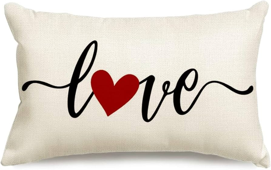RABUSOFA Valentines Day Decor Red Heart Pillow Covers 12x20,Lumbar Valentines Day Throw Pillow Co... | Amazon (US)