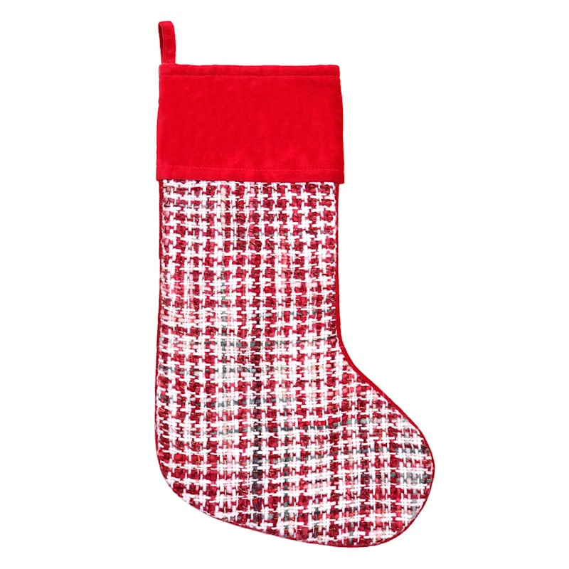 Red Woven Stocking with Velvet Cuff, 28" | At Home