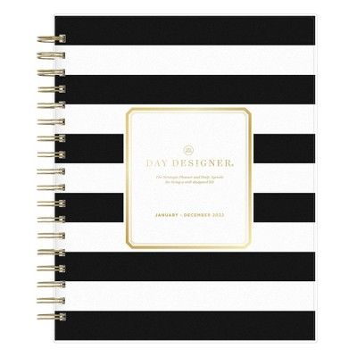 2022 Planner 8&#34; x 10&#34; Daily/Monthly Frosted Cover Wirebound Rugby Stripe Pink - Day Desig... | Target