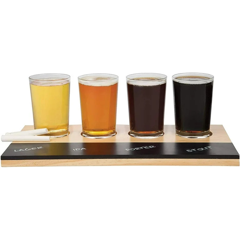 Beer Tasting Flight Sampler Set of 4 - 6oz Pilsner Craft Brew Glasses with Paddle and Chalkboard ... | Walmart (US)