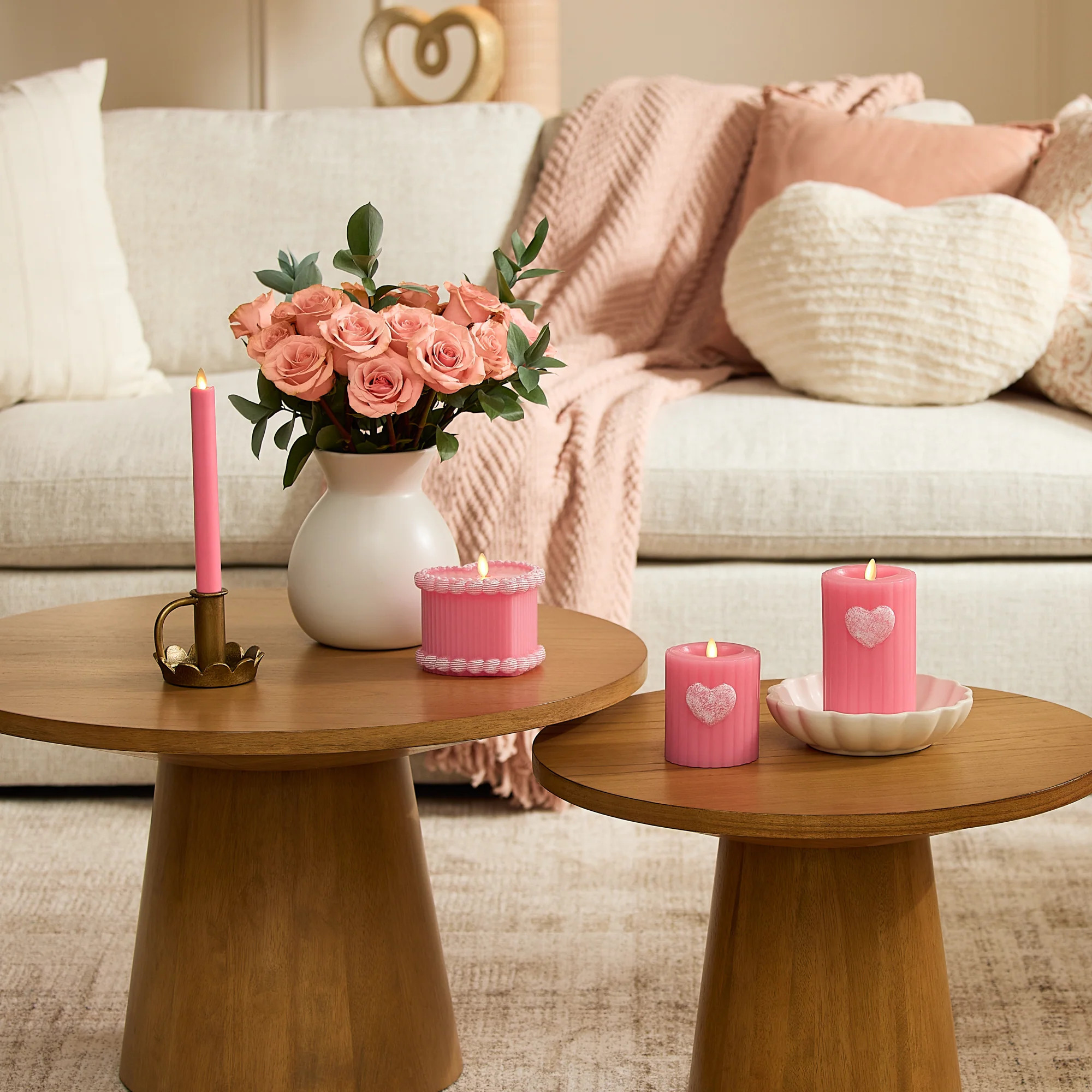 Set of 2 Sweet Pink Flameless Candle Heart Tealights | Luminara