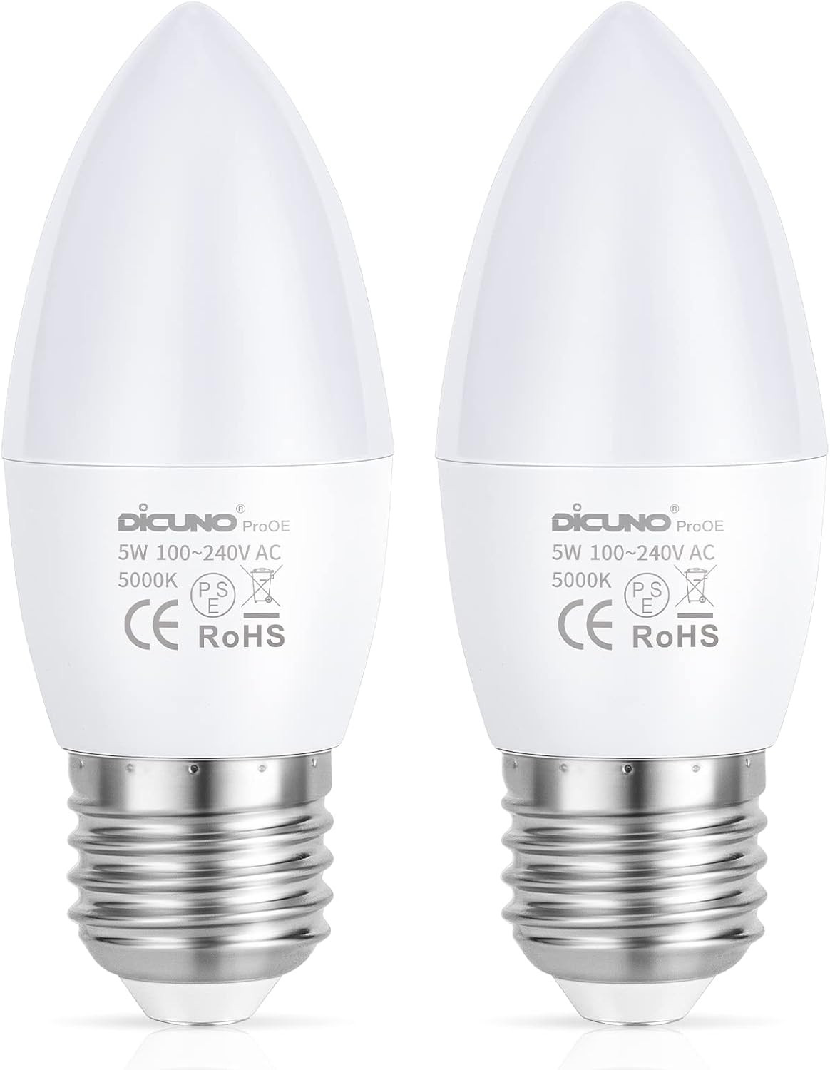 DiCUNO ProOE Eye-Protected E26 LED Bulb, High CRI 98, 5W E26 Candle Bulb, Daylight White 5000K, C... | Amazon (US)