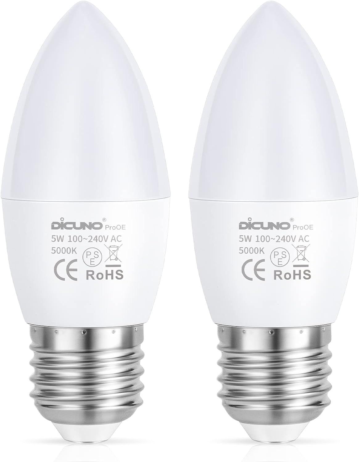DiCUNO ProOE Eye-Protected E26 LED Bulb, High CRI 98, 5W E26 Candle Bulb, Daylight White 5000K, C... | Amazon (US)