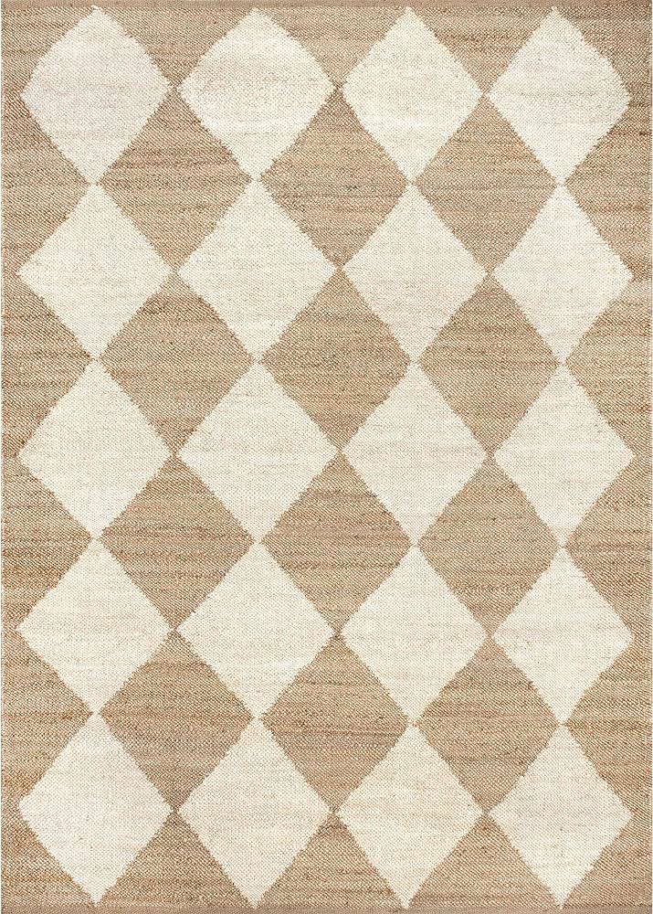 Rugs USA x Arvin Olano Louie Diamond Checkerboard Jute Area Rug, Natural, 8' x 10' | Amazon (US)
