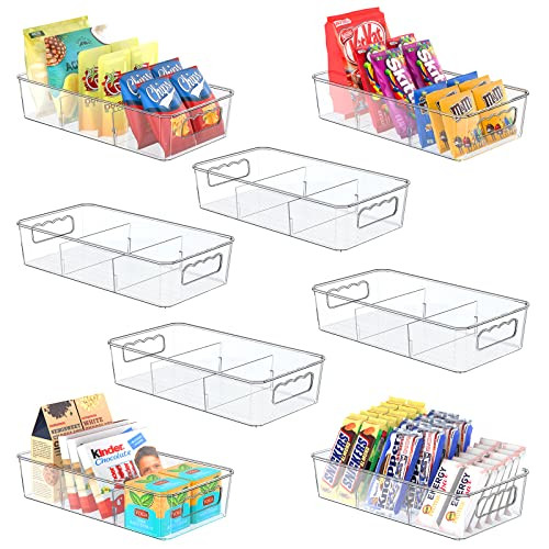 Clear Plastic Food Storage Organizer Bins,8 Pack Pantry Organizations and Storage Bins with Removable Dividers, Stackable Refrigerator Organizer Bins Fridge Organizers Kitchen Cabinet Organizers | Amazon (US)