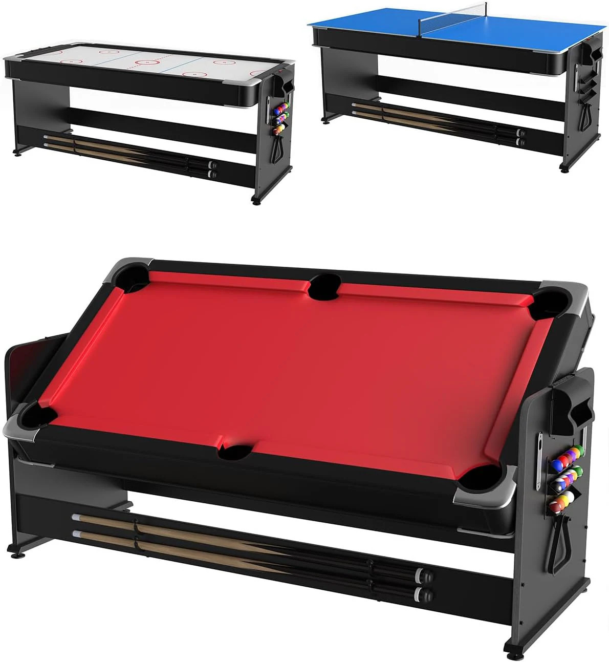 Garvee 7 ft 3in1 MultiGame Table Air Hockey Billiards Ping Pong Combo with Powerful Airflow Full Accessories for Game Room Basement Family Fun Red | Lowe's
