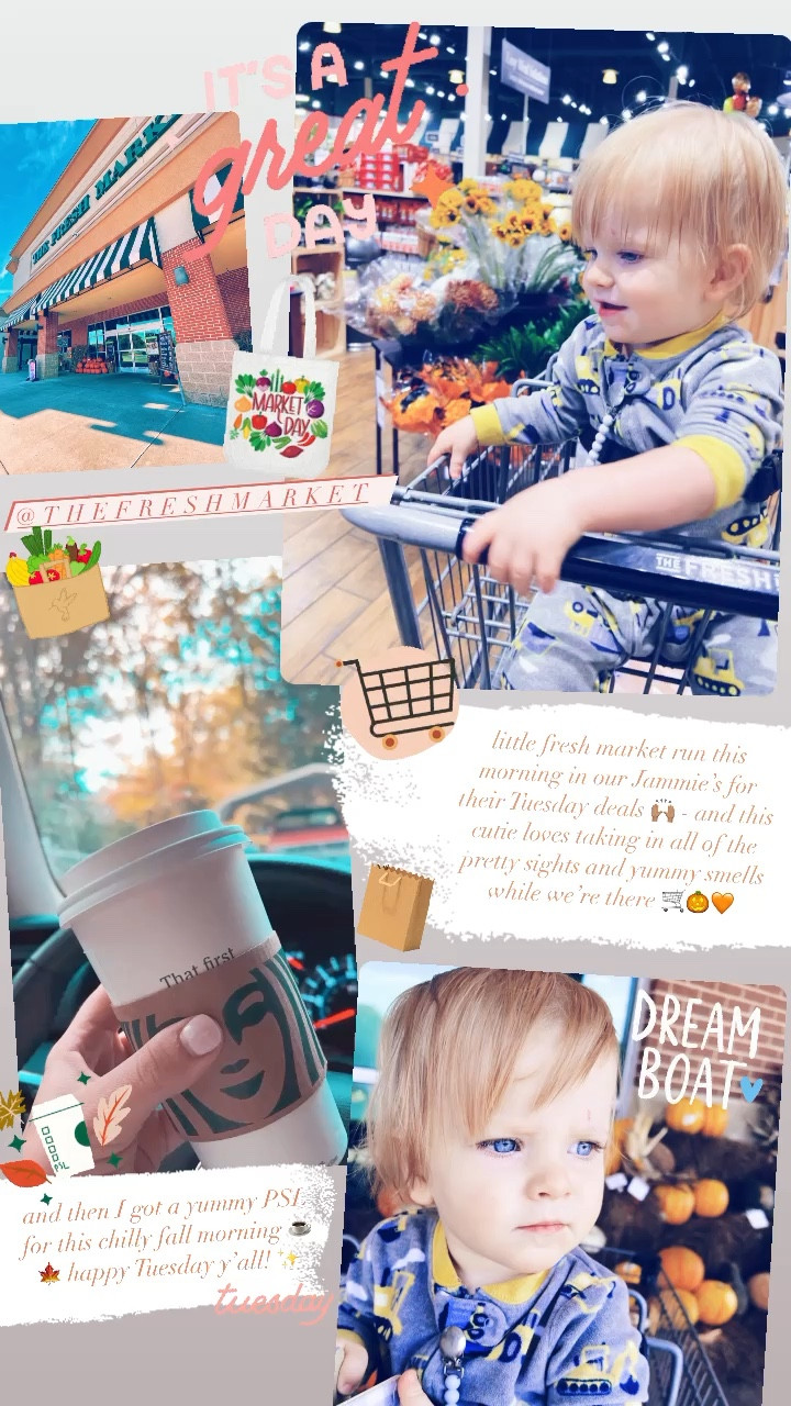 little fresh market run this morning in our Jammie’s for their Tuesday deals 🙌🏽 - and this cutie loves taking in all of the pretty sights and yummy smells while we’re there 🛒🎃🧡

#LTKSeasonal #LTKHalloween #LTKbaby