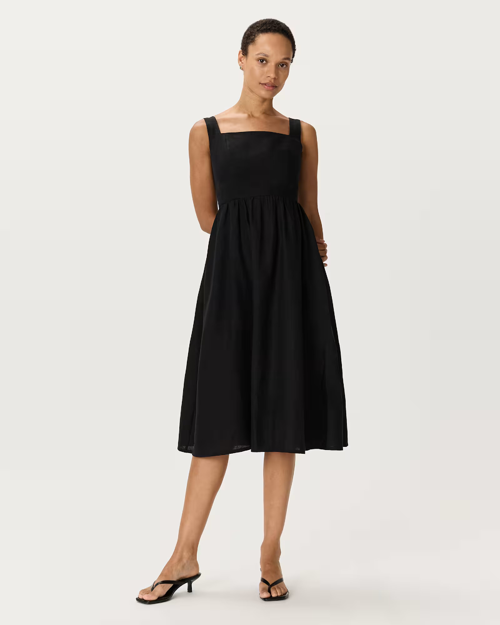 100% European Linen Fit & Flare Midi Dress in Black | Quince