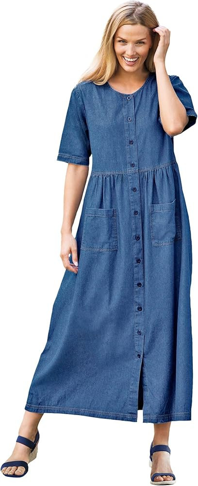 Woman Within Women's Plus Size Short-Sleeve Denim Dress | Amazon (US)