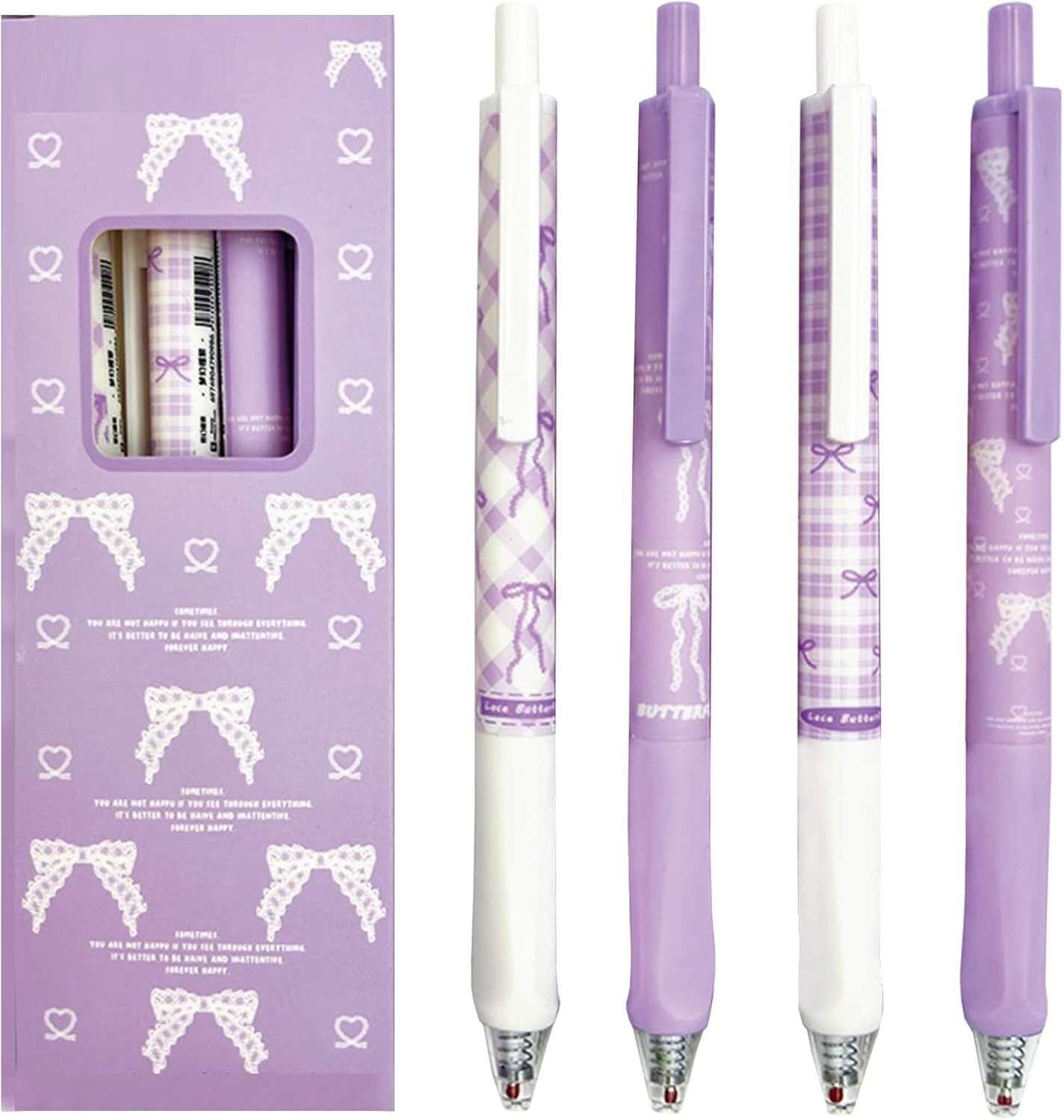 4 Pcs Cute Retractable Pens Bowknot Gel Pens 0.5mm Fine Point Black Ink Smooth Writing Pen Office... | Amazon (US)