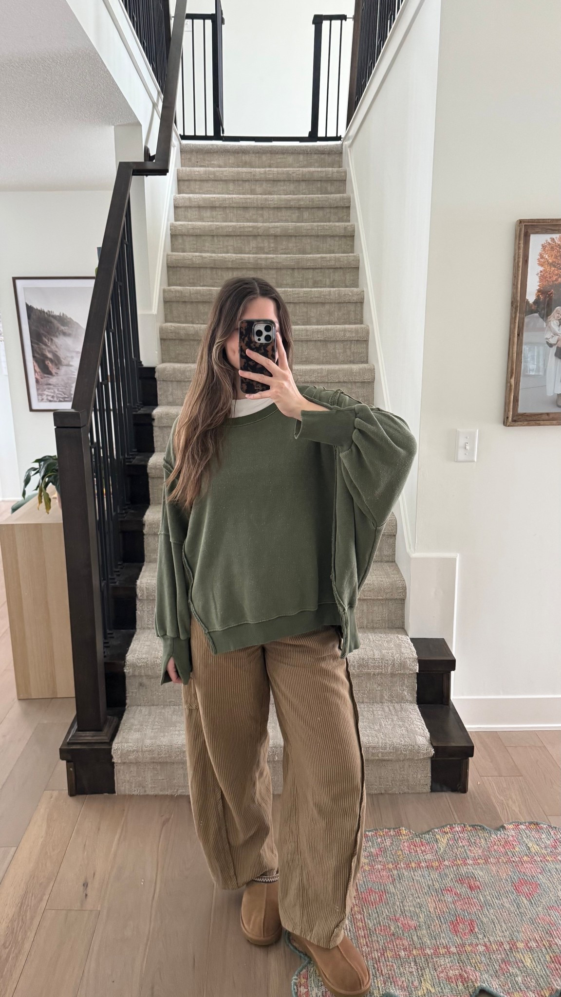 wearing a small in crewneck, fits oversized! Wearing a small in barrel pants, love the stripe detail, comes in a few colorways! 

Postpartum, mom outfit 

#LTKootd
