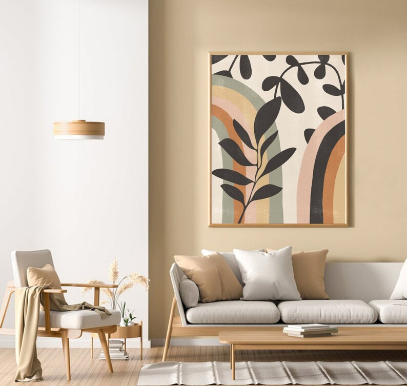 Rainbow Illustration, Printable Wall Art, Mid Century Print, Botanical Poster, Boho Home Decor, M... | Etsy (US)