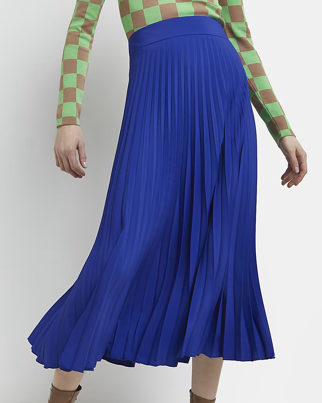 River Island Womens Blue pleated midi skirt | River Island (US)