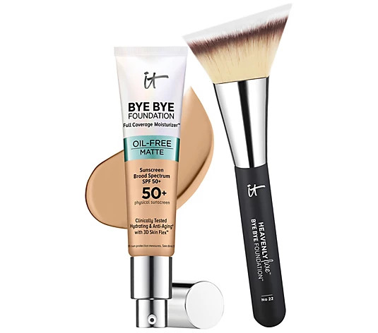 IT Cosmetics Bye Bye Foundation Oil Free with Brush - QVC.com | QVC