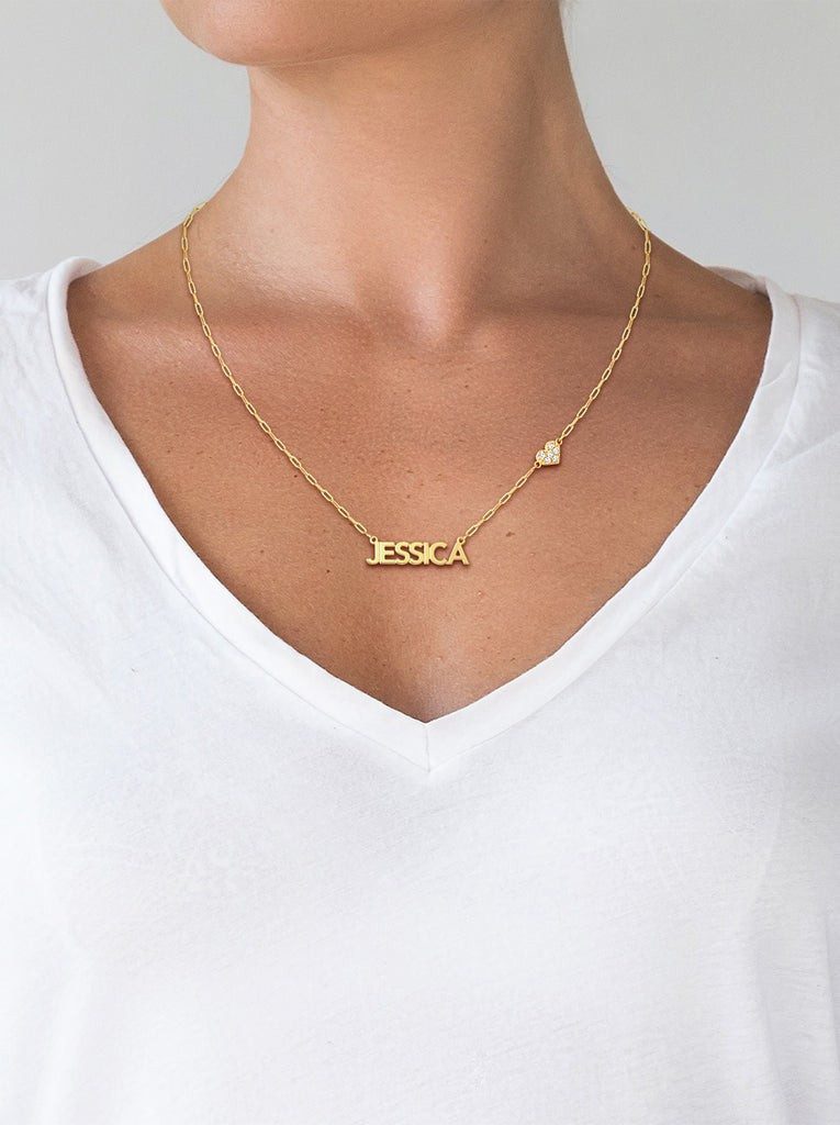 Personalized Necklace with Pavé Cubic Zirconia Charm | Jessica Simpson E Commerce