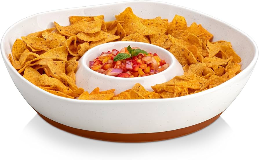 MALACASA Ceramic Chips and Dip Serving Tray, 12 Inch Large Divided Bowls Set for Salsa, Veggies &... | Amazon (US)