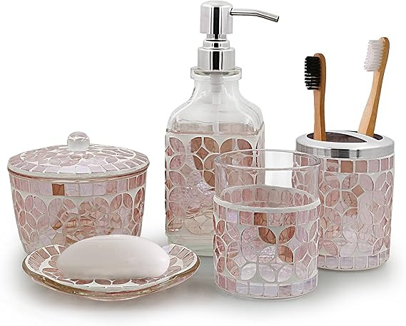 LushAccents Bathroom Accessories Set, 5-Piece Decorative Glass Bathroom Accessories Set, Soap Dis... | Amazon (US)