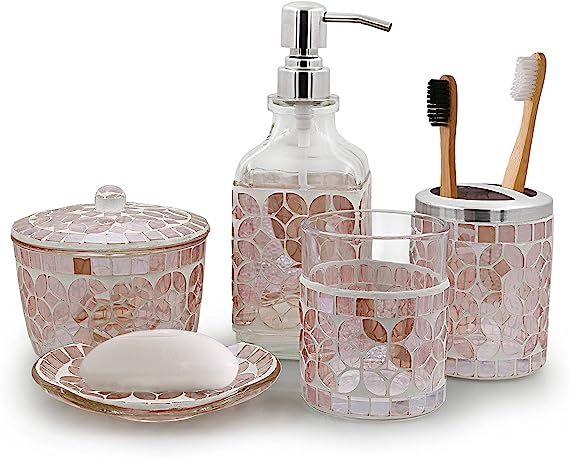 LushAccents Bathroom Accessories Set, 5-Piece Decorative Glass Bathroom Accessories Set, Soap Dis... | Amazon (US)