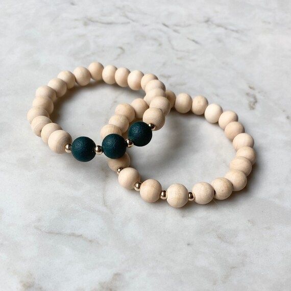 The Alexander  Wood Bead Bracelet Stack  Gold and Grey | Etsy | Etsy (US)