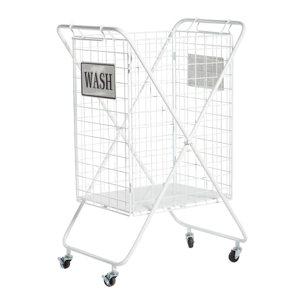 Metal Laundry Basket with Wheels and WASH Sign - 16 x 23 x 32 (16 x 23 x 32 - White) | Bed Bath & Beyond