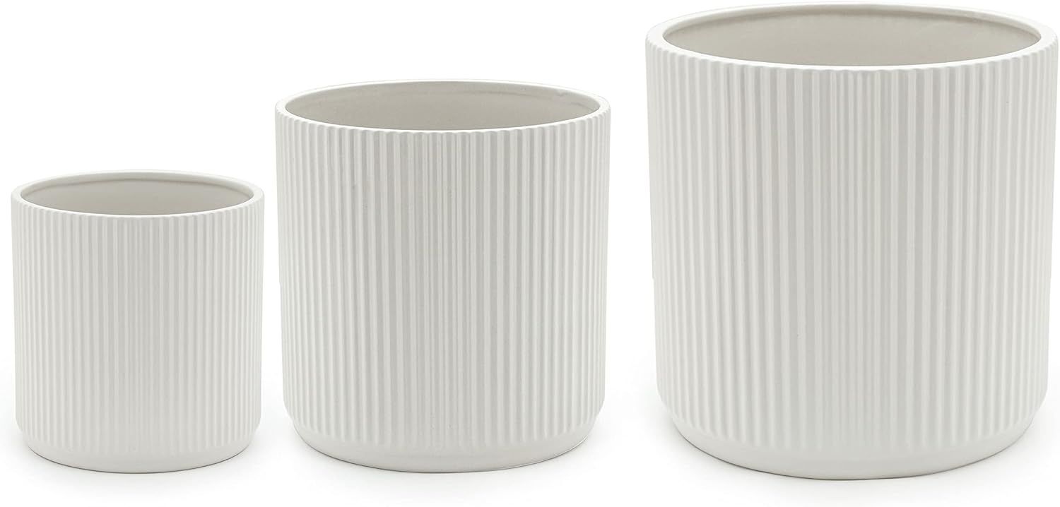 Amazon Basics Assorted Sizes Fluted Ceramic Round Planters, Set of 3, White | Amazon (US)