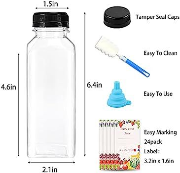 SUPERLELE 20pcs 12oz Empty Plastic Juice Bottles with Caps, Reusable Clear Bulk Beverage Containers  | Amazon (US)