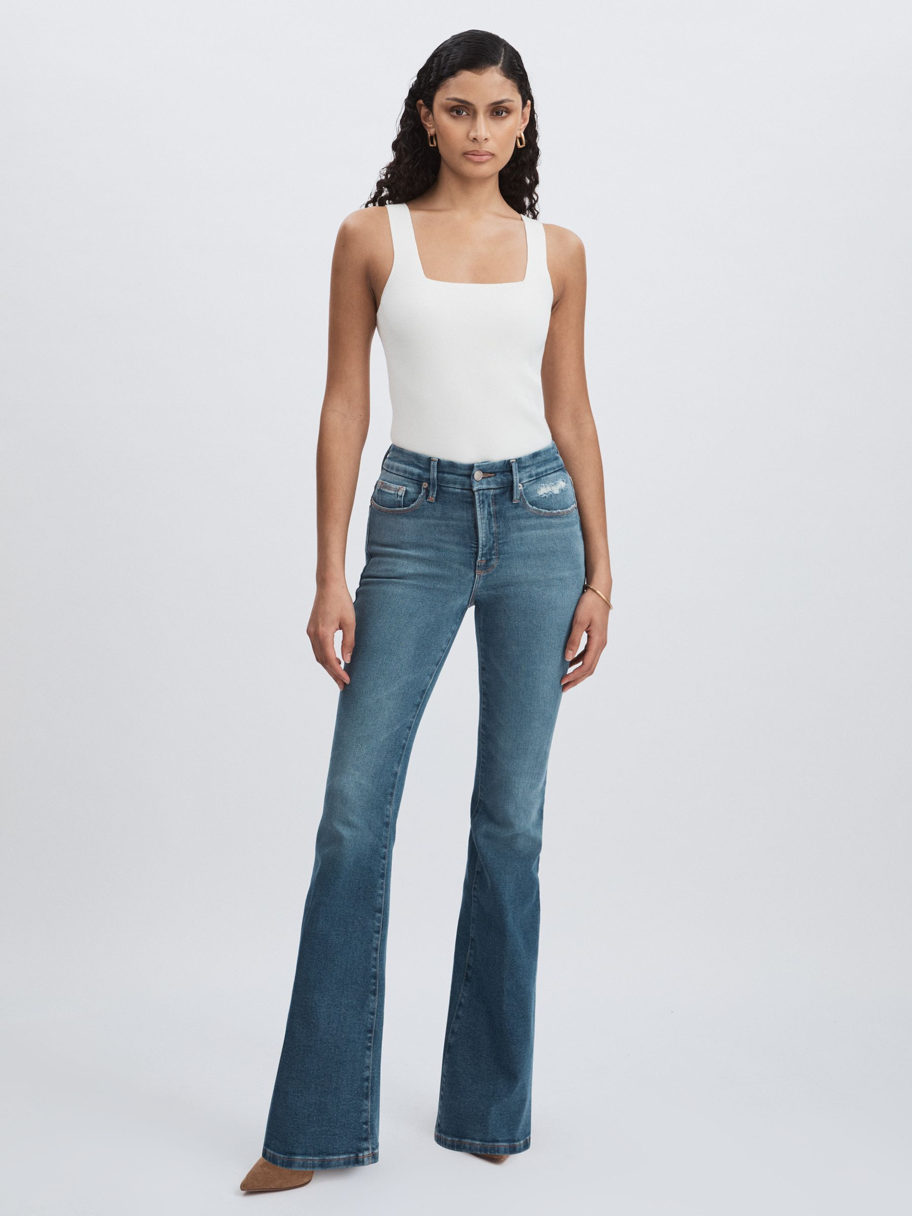 Flared Distressed Jeans in Dark Indigo | Reiss UK