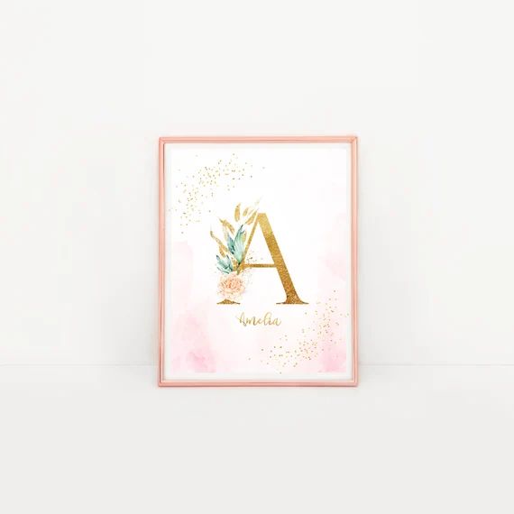 Personalised Initial Print Gold Floral letter print Digital | Etsy | Etsy (CAD)