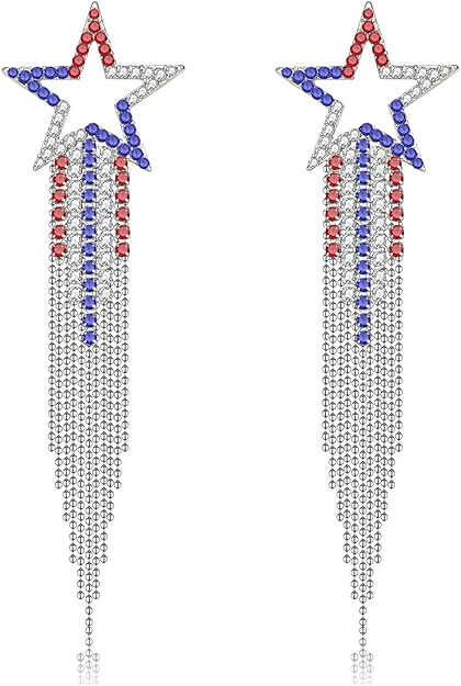 Women’s Tassel Earrings Star Ear Stud Pave Crystal Dangle Earrings Boho Waterfall Beaded Fringe... | Amazon (US)