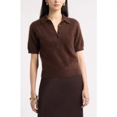 Nordstrom Brushed Cashmere Polo Sweater in Brown-Black Monty Stripe at Nordstrom, Size Xx-Large | Nordstrom