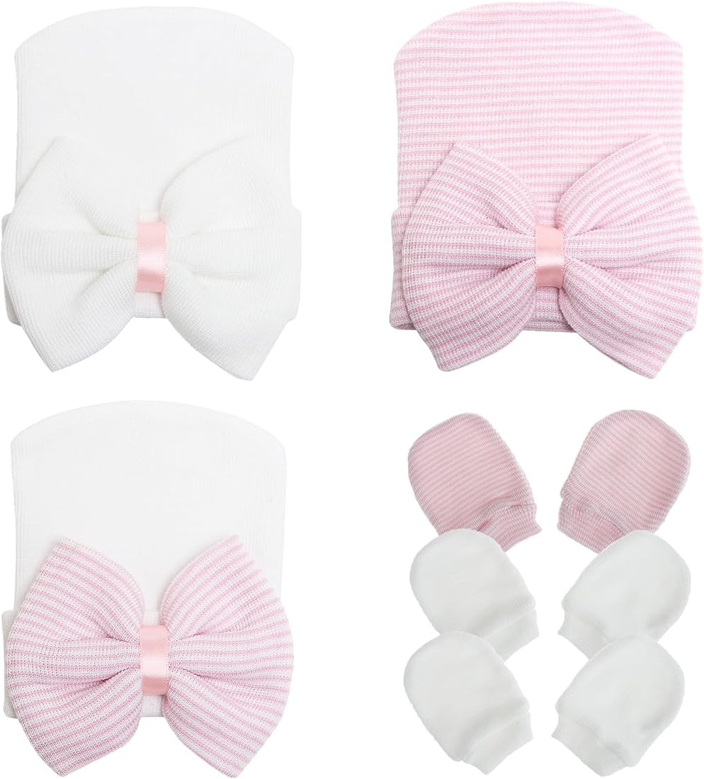 Century Star Baby Girl Hats Mittens Newborn Baby Bow Hats Headbands Infant Beanie Nursery Hat New... | Amazon (US)