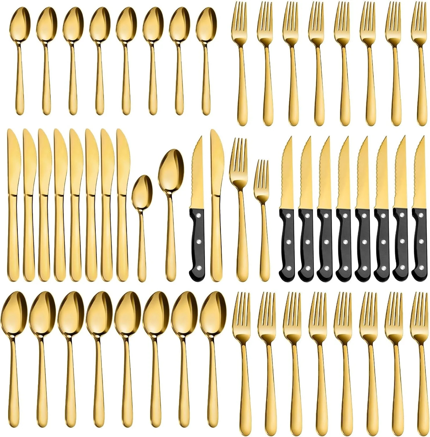 Bestdin 48-Pieces Gold Silverware Sets for 8, Flatware Set with Steak Knives, Stainless Steel Cut... | Walmart (US)