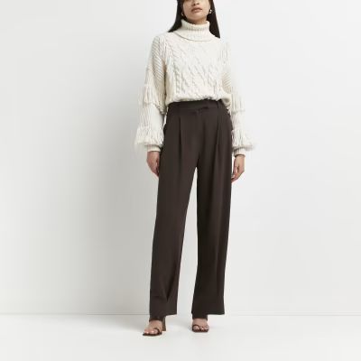 Brown pleated wide leg trousers | River Island (UK & IE)