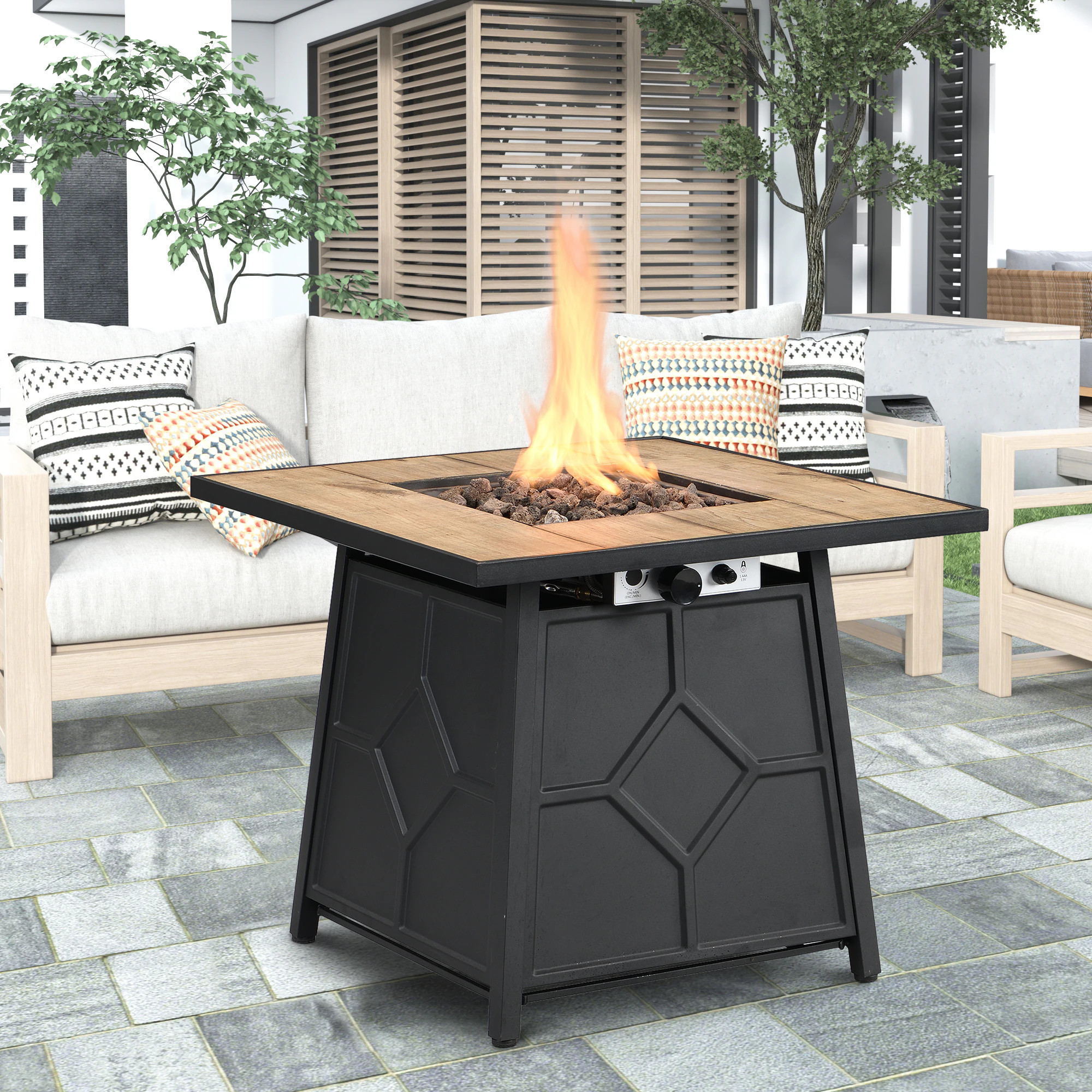 CASAINC Fire Pit Table 28-in W 40000-BTU Brown Stainless Steel Square Tabletop Propane Gas Fire Pit | WFEHFP-02-A | Lowe's
