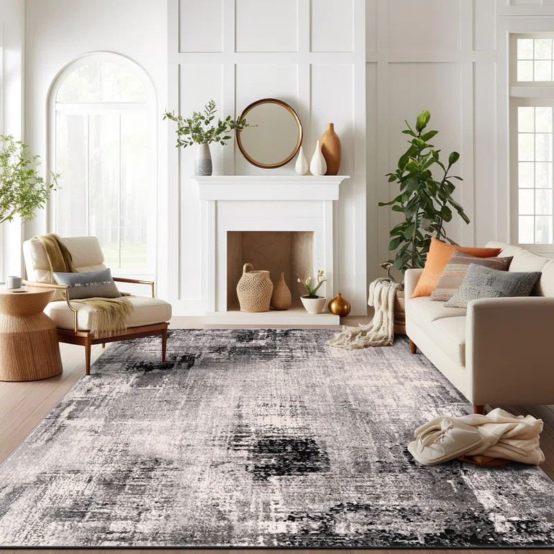 Trent Austin Design® Schauer Abstract Performance Black/Ivory/Gray Rug & Reviews | Wayfair | Wayfair North America