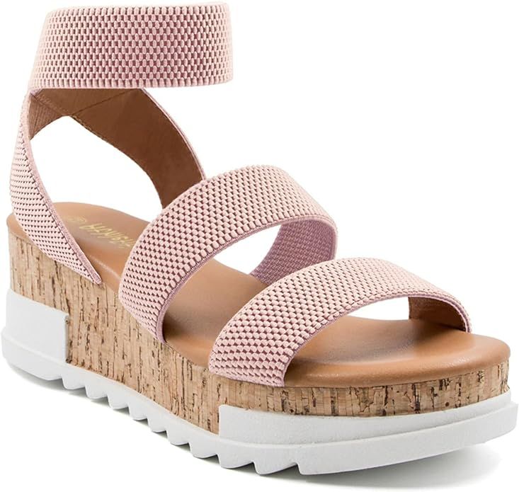 Athlefit Women's Wedge Sandals Platform Sandals Cork Elastic Strap Sandals | Amazon (US)