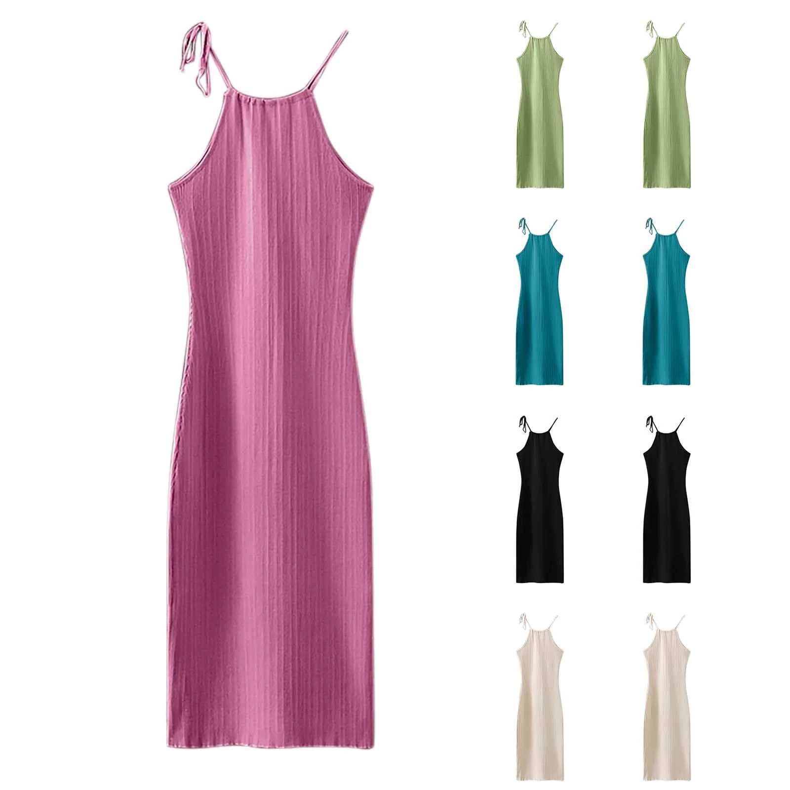 USSUMA Spring Dresses for Women 2025 Womens Dresses Sleeveless Crew Neck Casual Solid Color Camis... | Walmart (US)