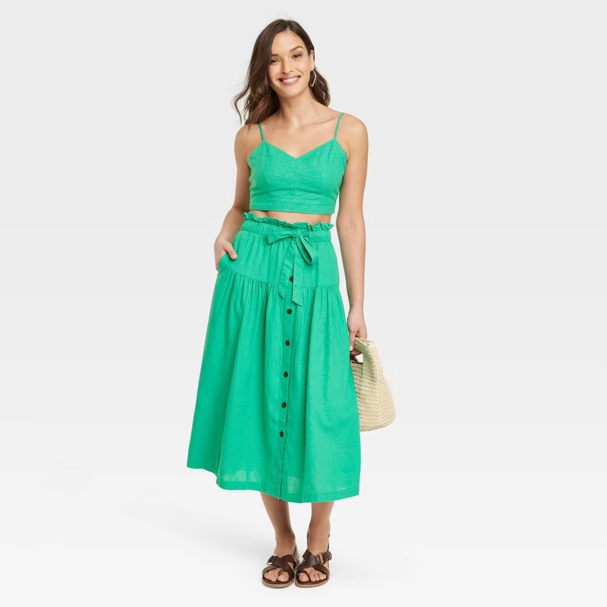 Women's Tie Waist Midi Skirt - Universal Thread™ Green XS | Target