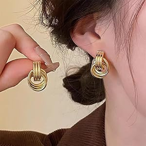 9 Pair Gold Earrings for Women Large Gold Disc Flower Woven Twisted Leaf Earring Statement Geomet... | Amazon (US)
