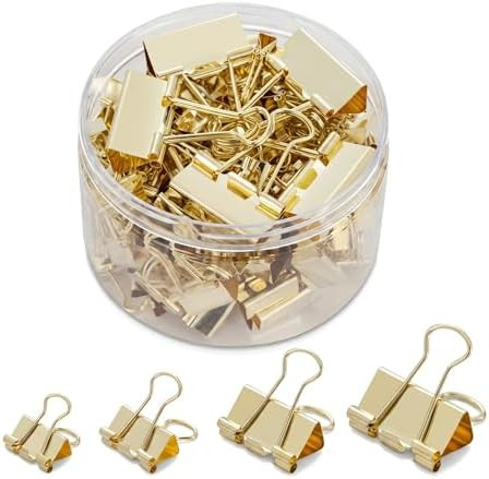 Gold Binder Clips, Assorted Sizes, 100 Pack | Solid Metal, Stainless Steel Handle, Office School ... | Amazon (US)