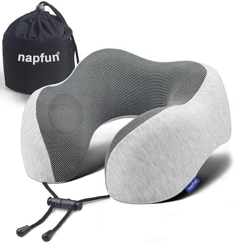 napfun Neck Pillow for Traveling, Upgraded Travel Neck Pillow for Airplane 100% Pure Memory Foam ... | Amazon (US)