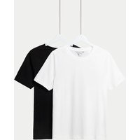 M&S Collection Women's 2 Pack Pure Cotton T-Shirt - 14 - Black/White, Black/White | Marks & Spencer (UK)