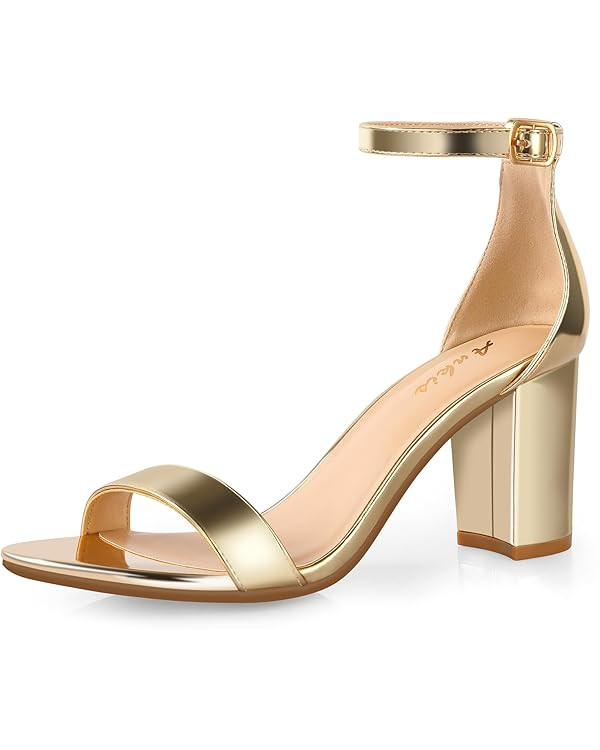Ankis Heels for Women Open Toe Ankle Strap Chunky Heel Sandals 2.75 Inch | Amazon (US)