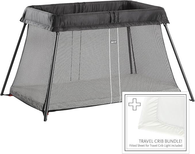 BabyBjörn Travel Crib Light + Fitted Sheet Bundle Pack, Black, One Size (640001US) | Amazon (US)
